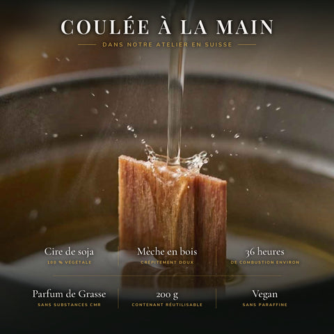 Visuel « Coulée à la main » : fabrication artisanale des bougies parfumées Skali