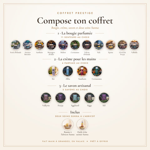 Coffret Prestige : les bougies, crèmes et savons au choix, avec les soins Sunna