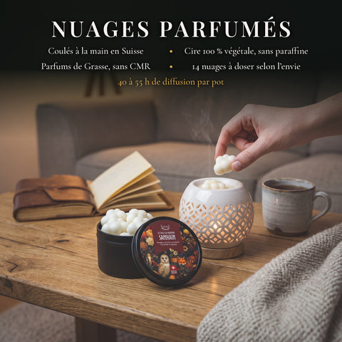Nuages parfumés Skali, coulés à la main en Suisse, cire 100 % végétale