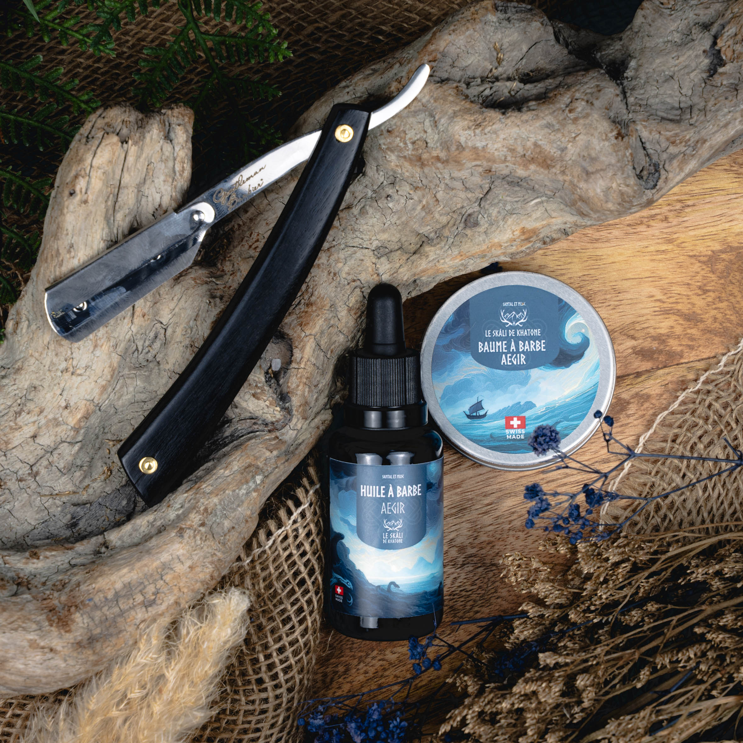 Coffret pour la barbe - Shavette en Ebène